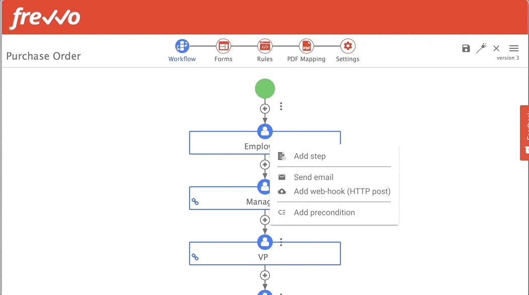 Adding conditional logic to a workflow using frevvo's Visual Rule Builder