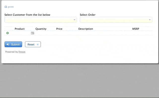 Example of a form automatically populating with data from a database