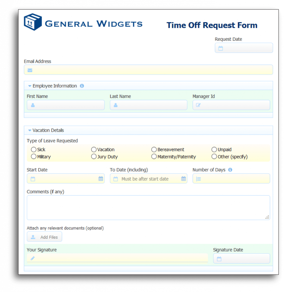 fully-functional time off request form