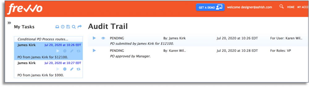 Creating an audit trail in frevvo