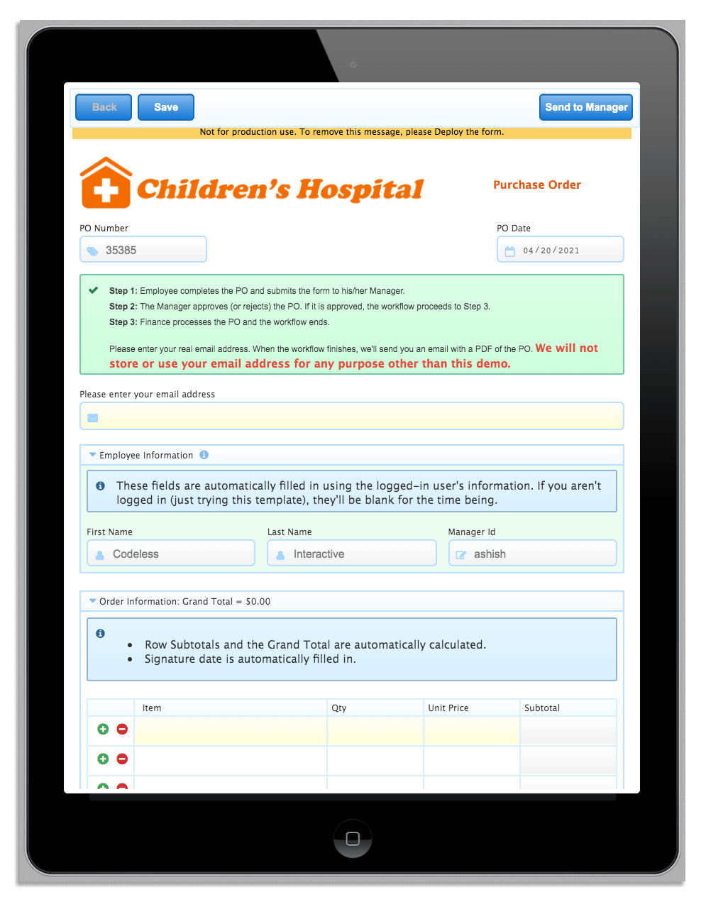 Purchase order tracking on mobile devices
