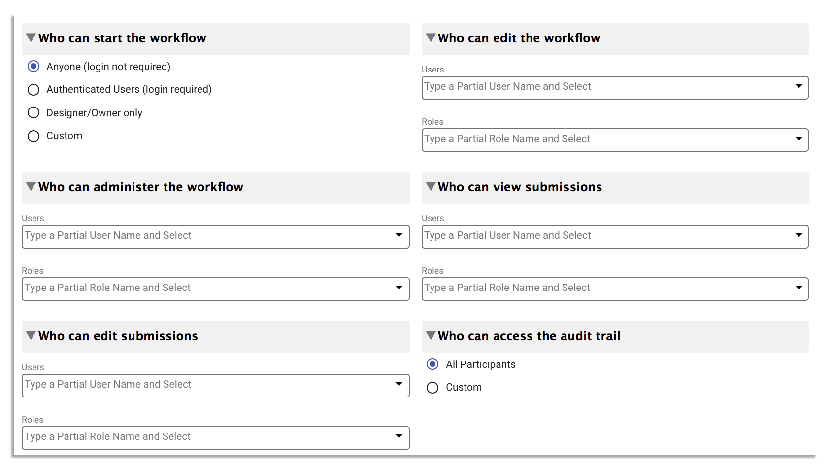 Role-based access feature on frevvo