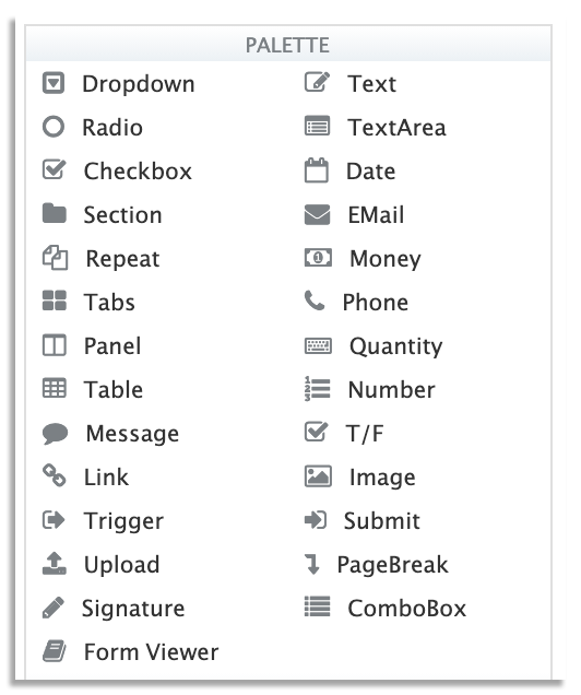 drag and drop form builder panel on frevvo