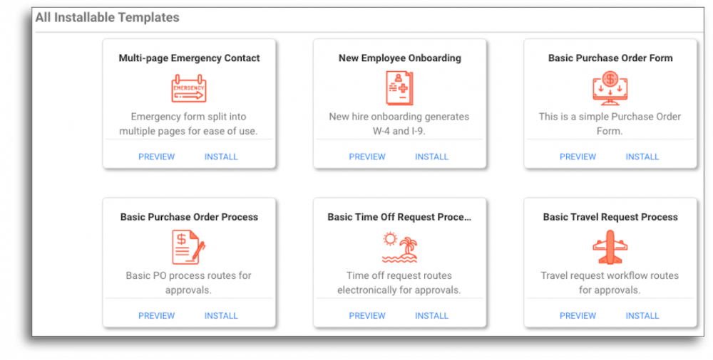 Installable templates from frevvo