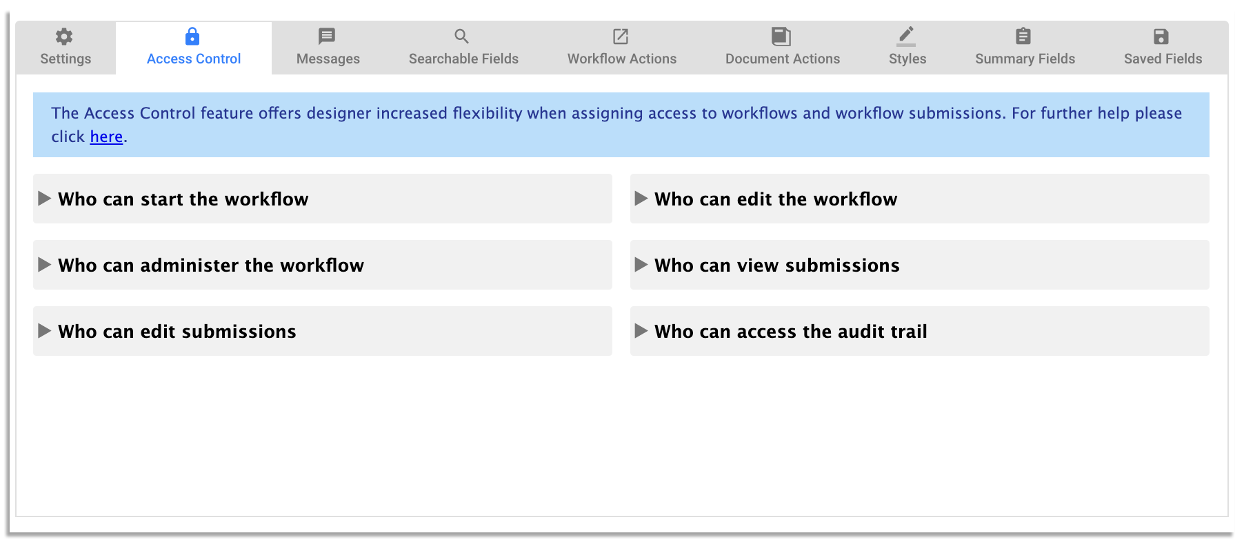 workflow access controls on frevvo