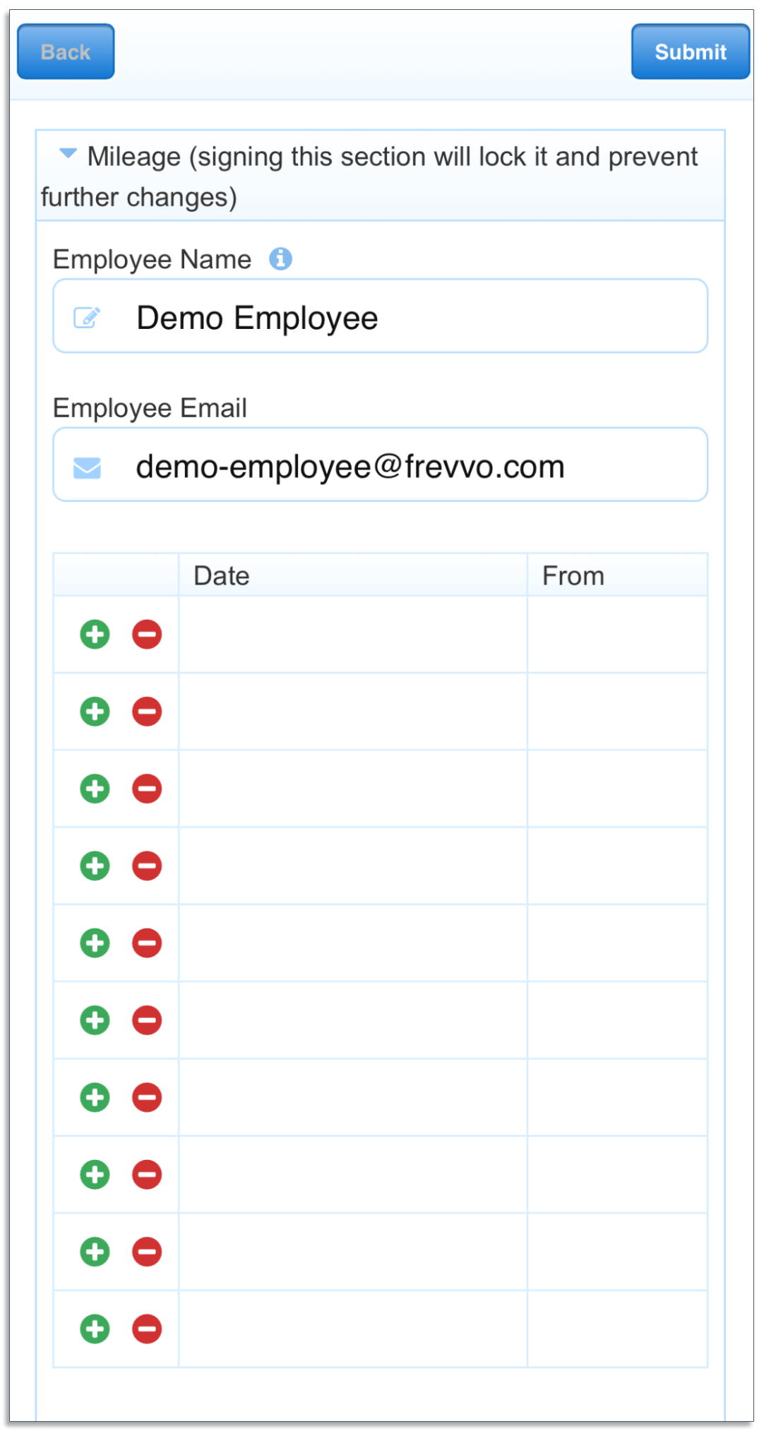 Expense reimbursement form on mobile