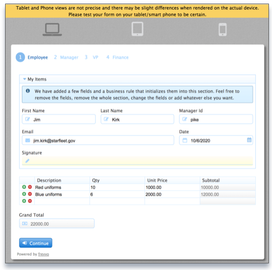 form in test mode