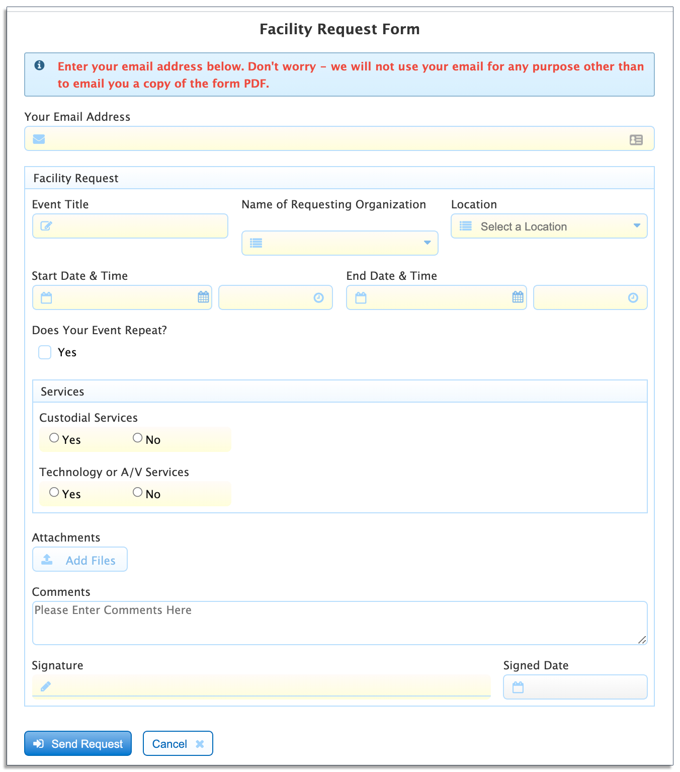 facility request digital form on frevvo