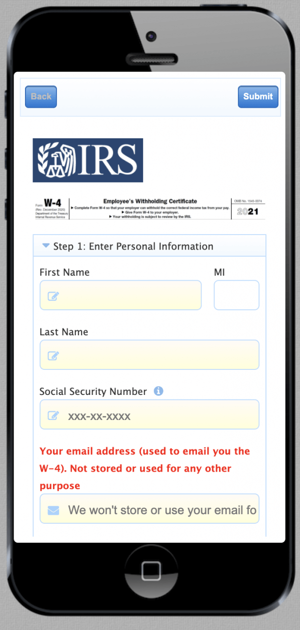 Example of a form with text labels