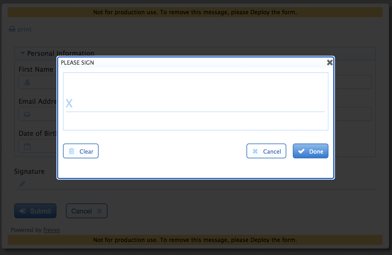 Online form with a signature field