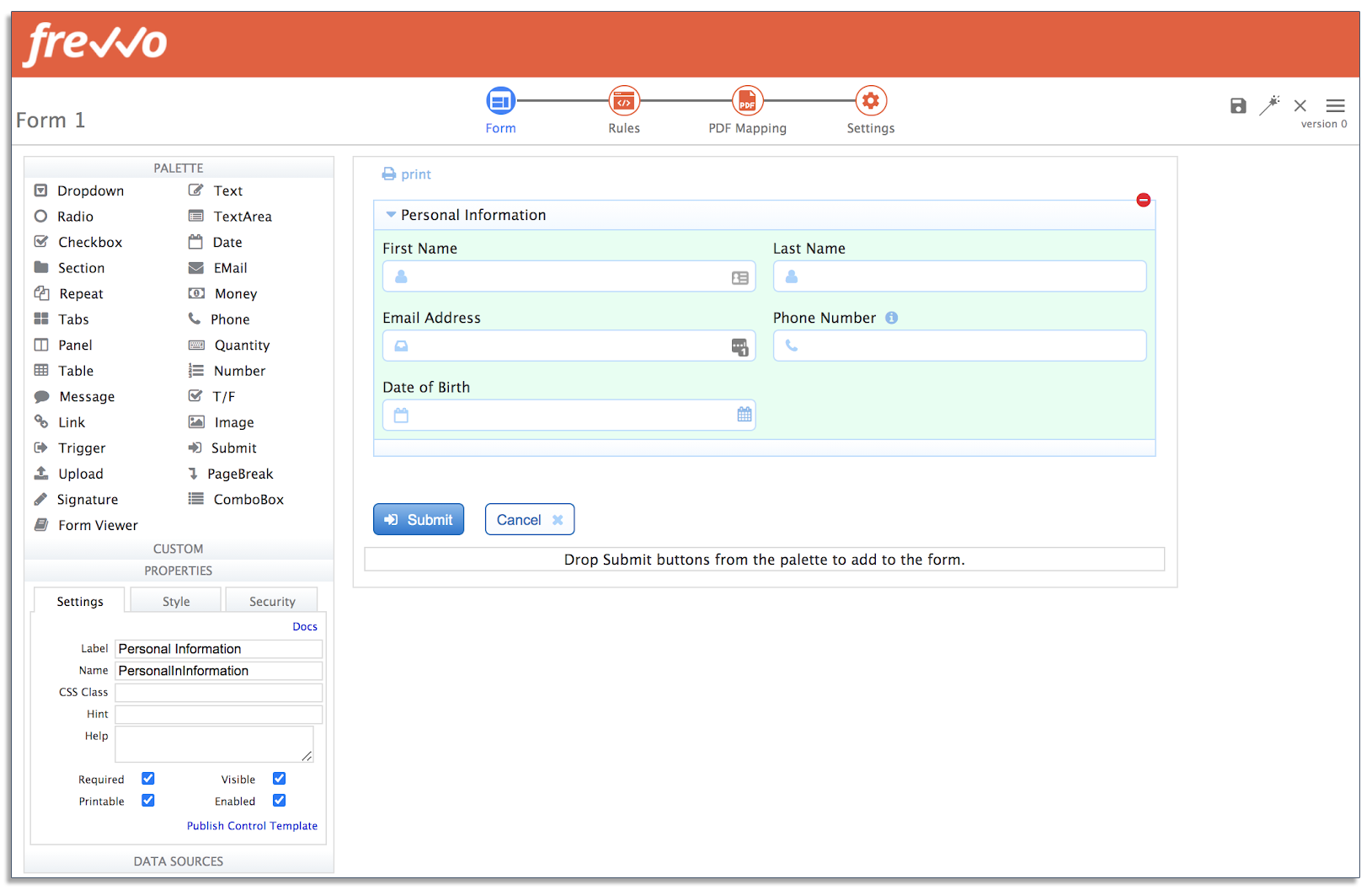 frevvo's Dynamic Form Builder