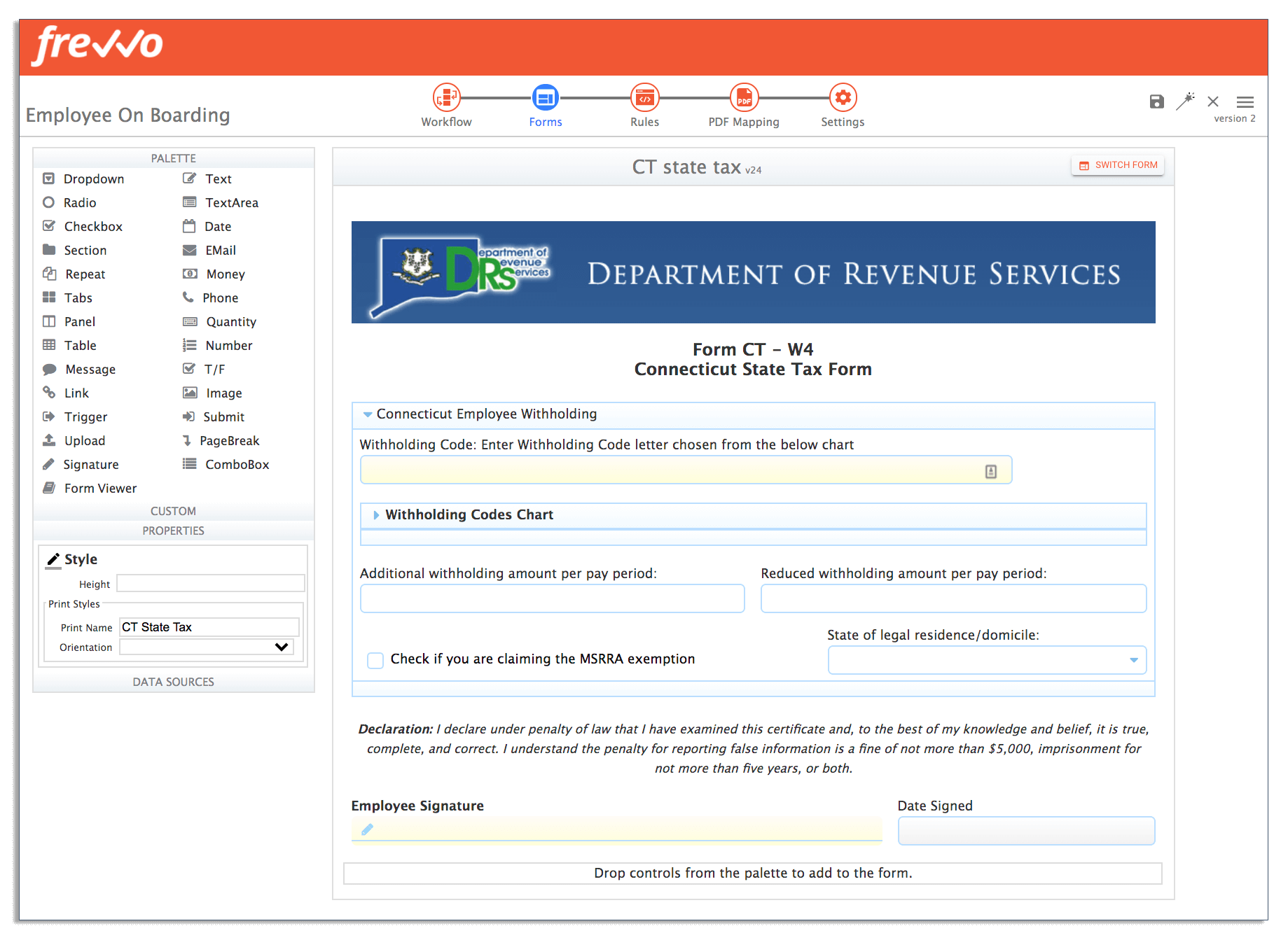 state tax form in onboarding workflow