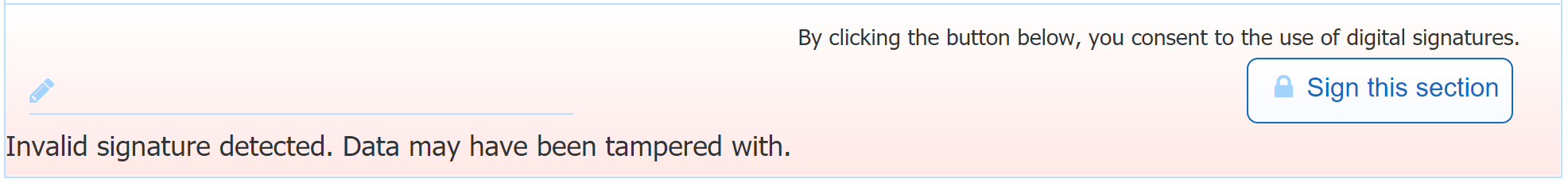 Invalid signature with a red banner