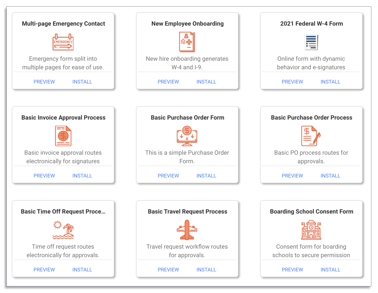 Workflow templates available in frevvo