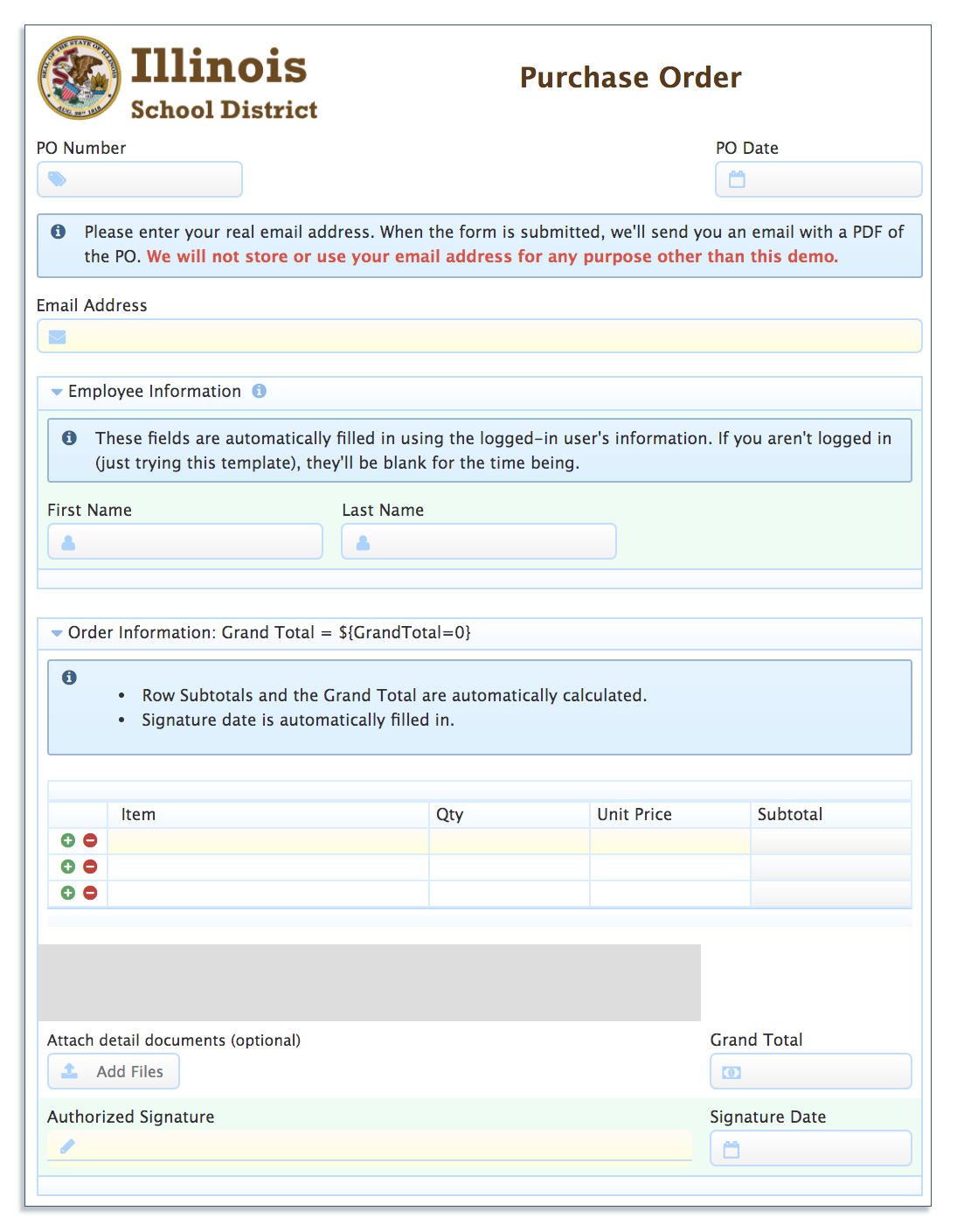 Purchase order form