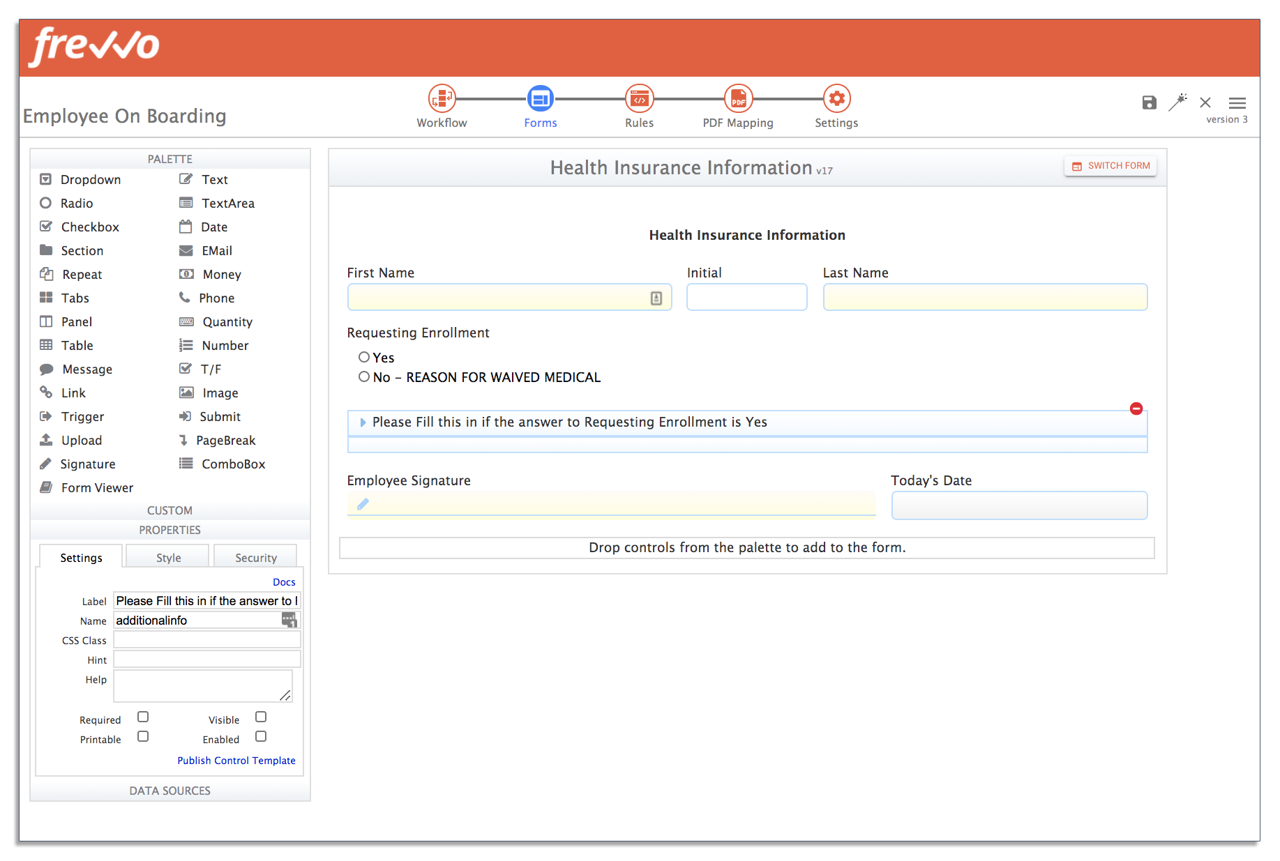 health insurance information in employee onboarding workflow