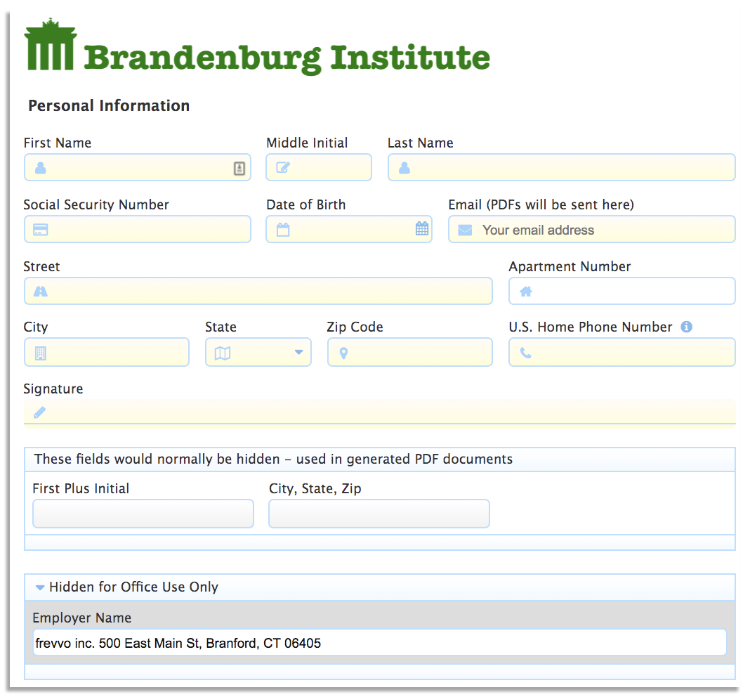 Online form for personal information