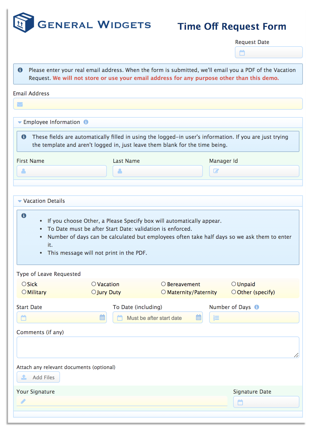 Time off request form