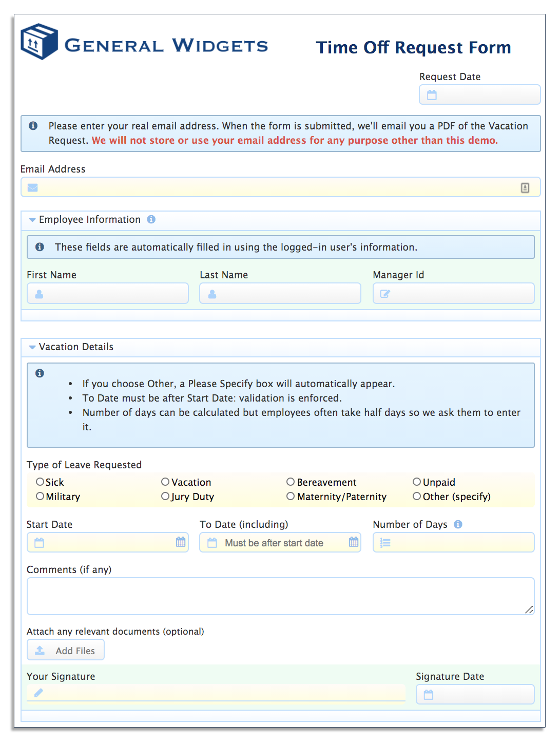 Time off request form