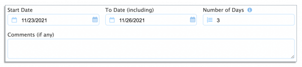 Start and end date fields for a time off request form