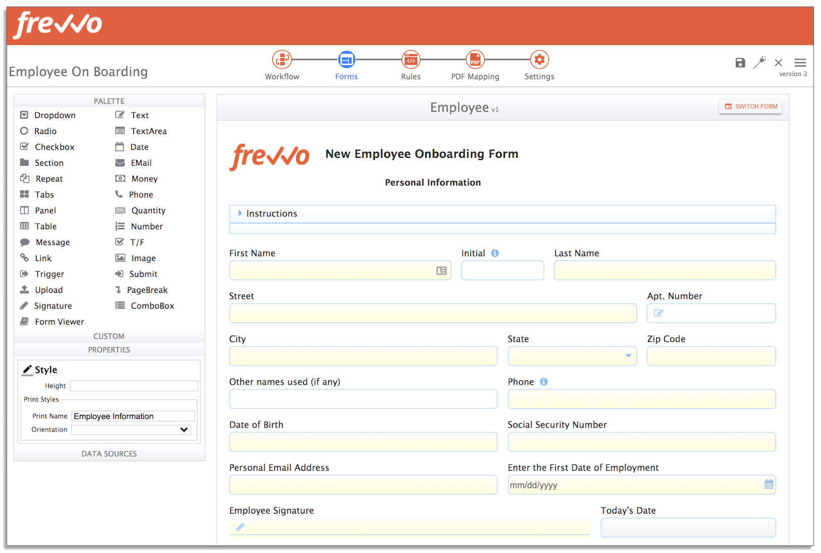 New hire onboarding form