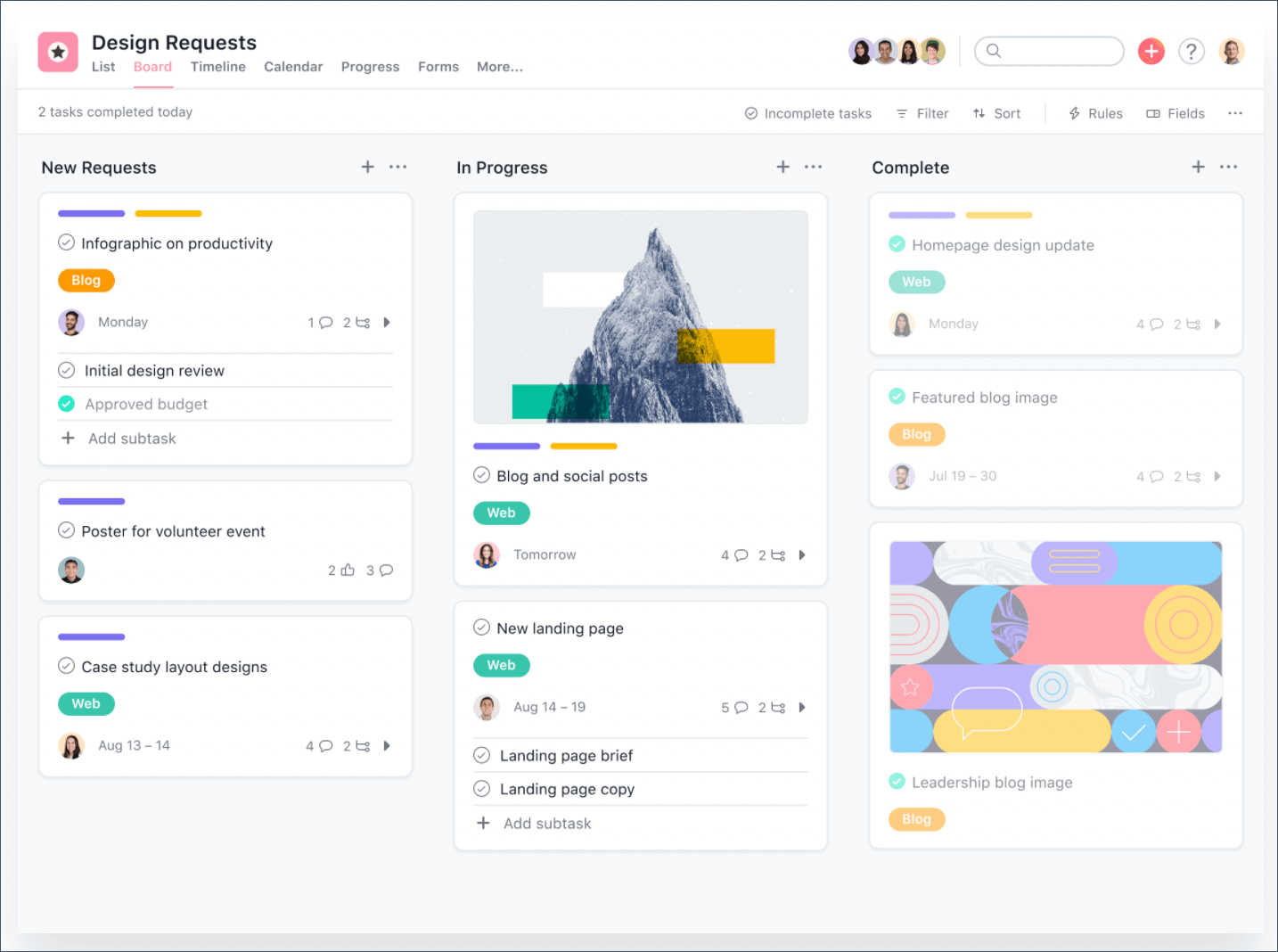 Asana kanban board view