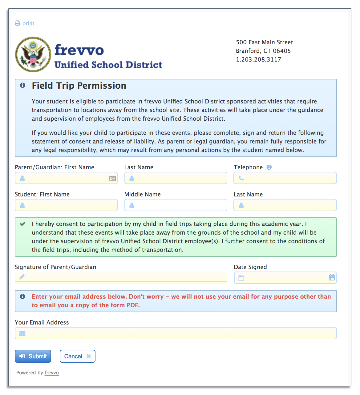 Field trip permission form
