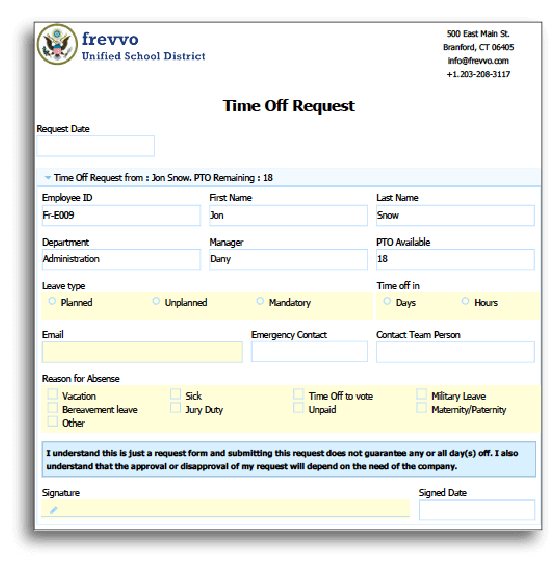 process automation HR time off form