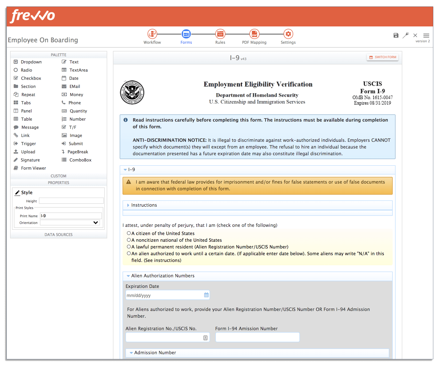 I-9 form in onboarding workflow