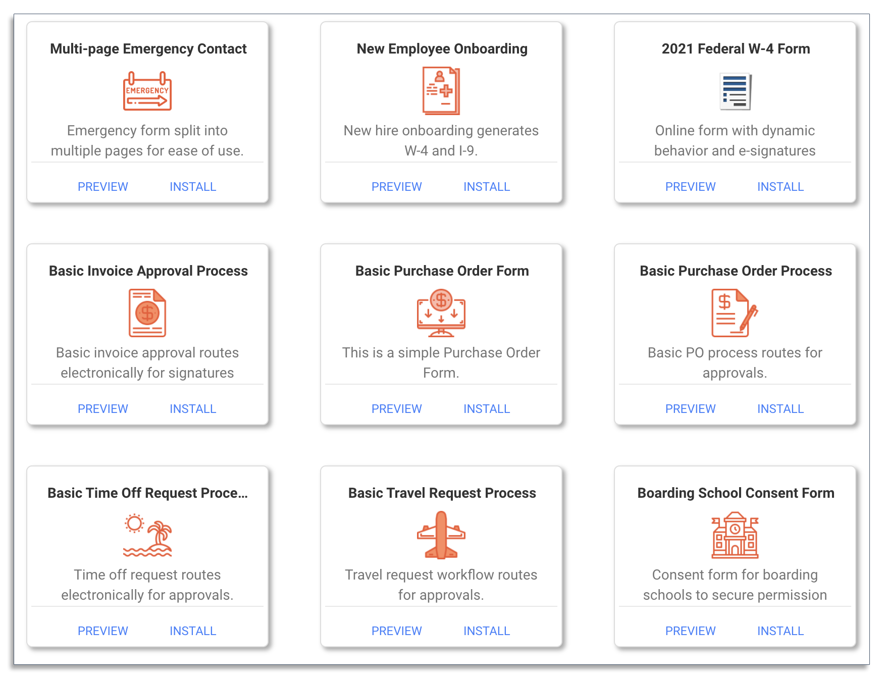 Pre-built templates in frevvo