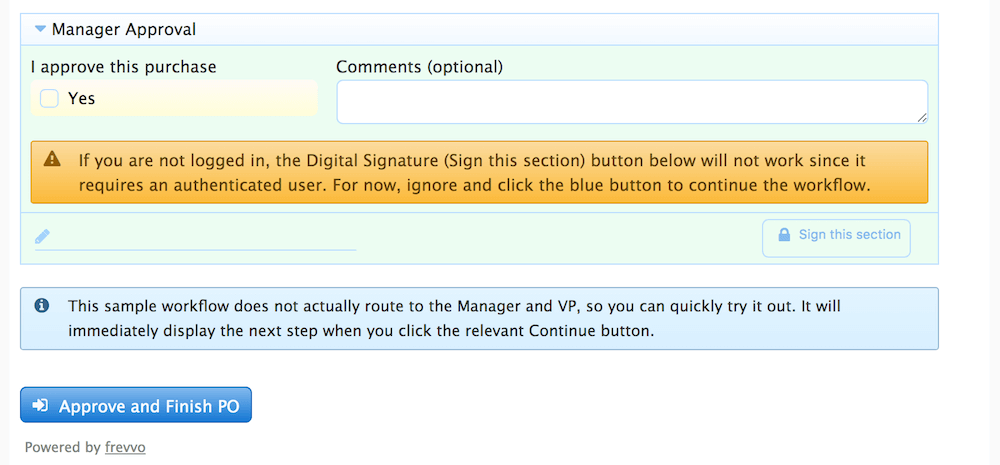 Manager approval of purchase order