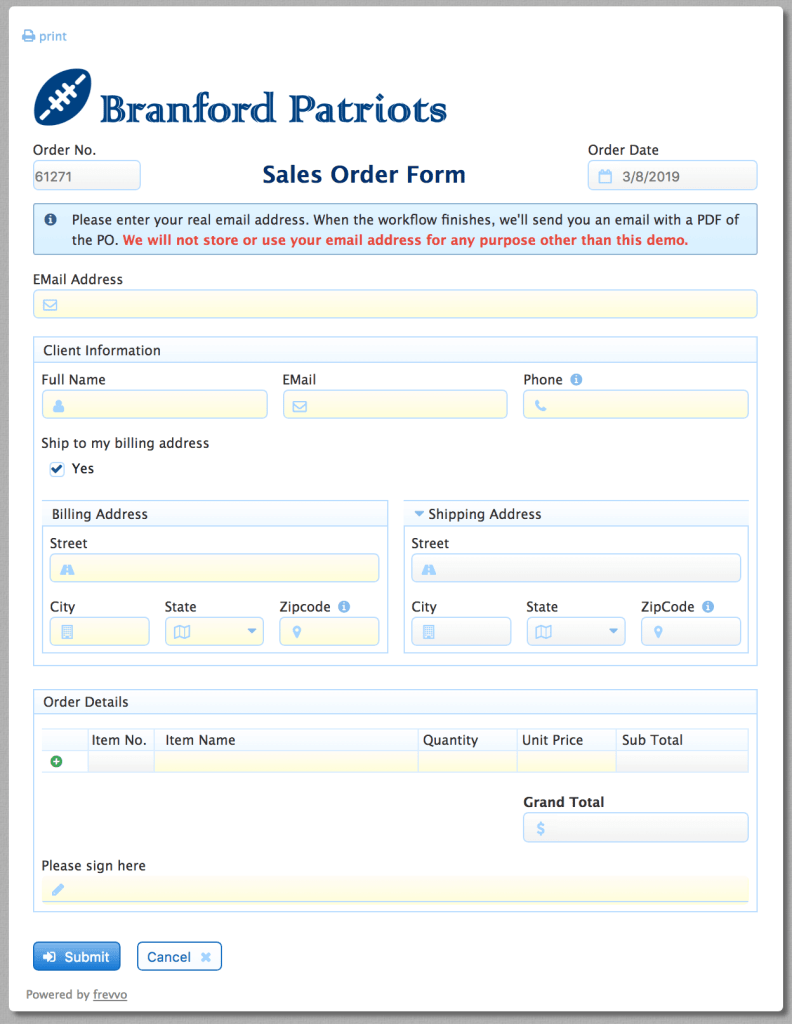 sales order form sample